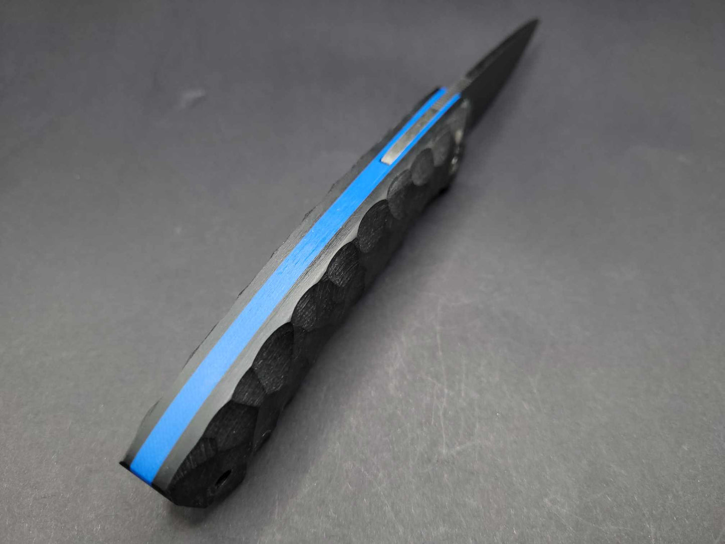 UK Legal friction folding knife Rock textured Black and Blue G10