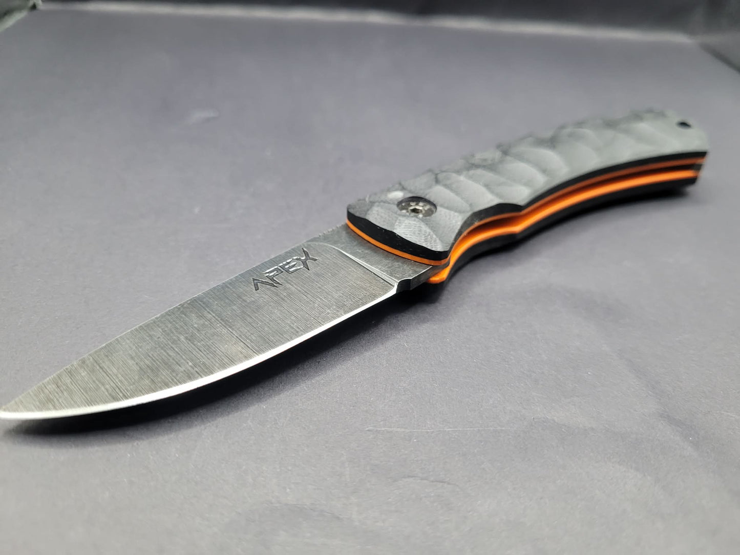 UK Legal friction folding knife Rock textured Black and Orange G10