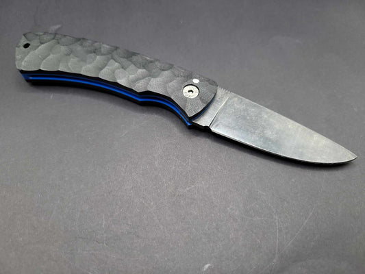 UK Legal friction folding knife Rock textured Black and Blue G10