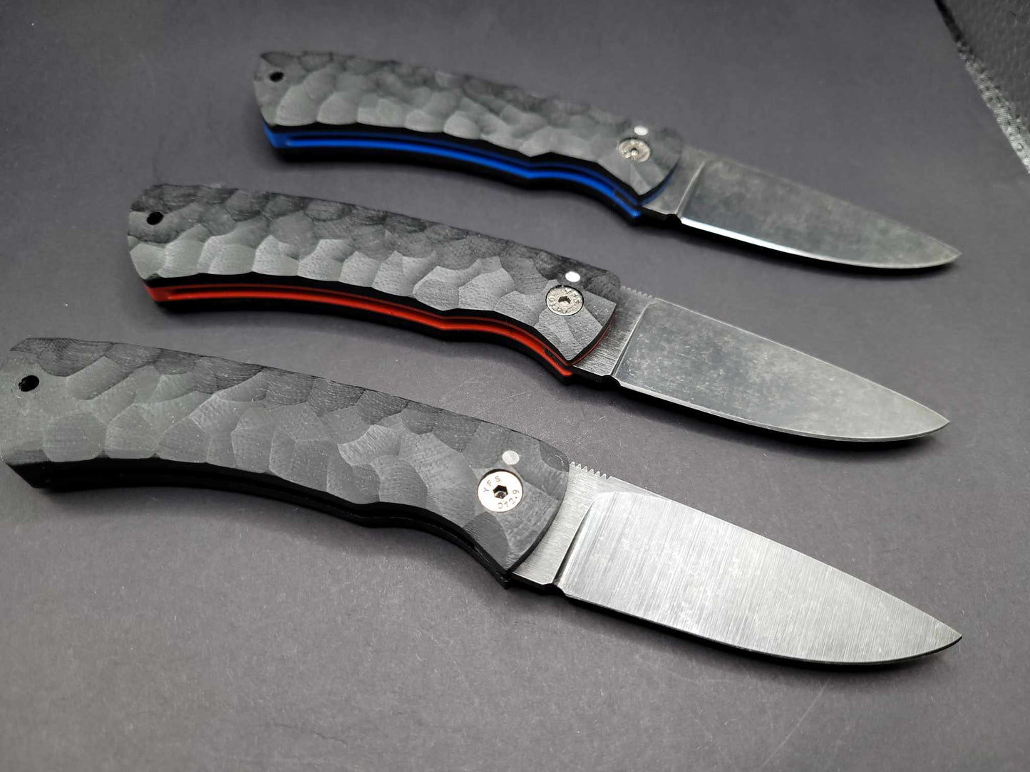 UK Legal friction folding knife Rock textured Black and Blue G10