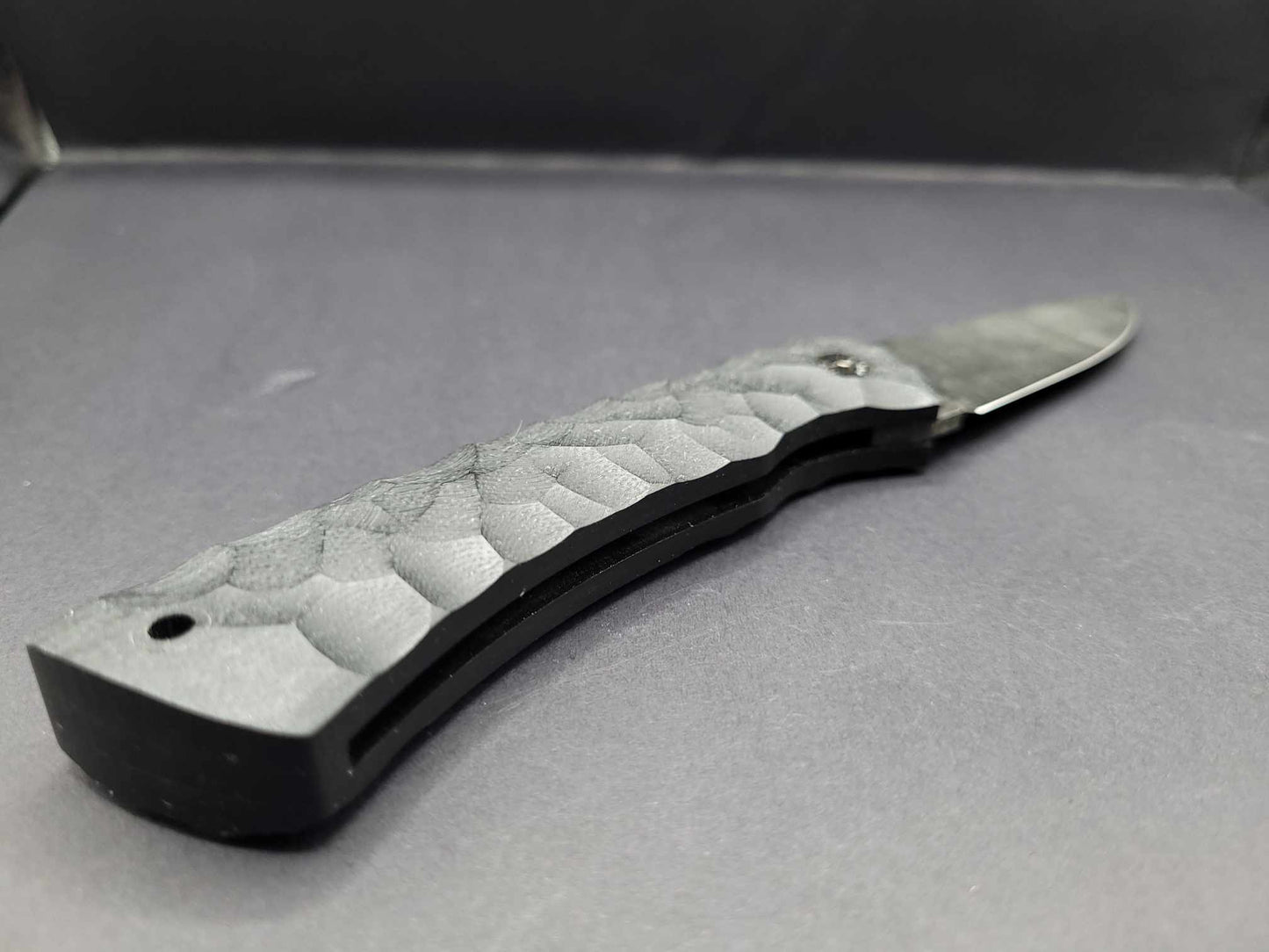 UK Legal friction folding knife Rock textured Black G10