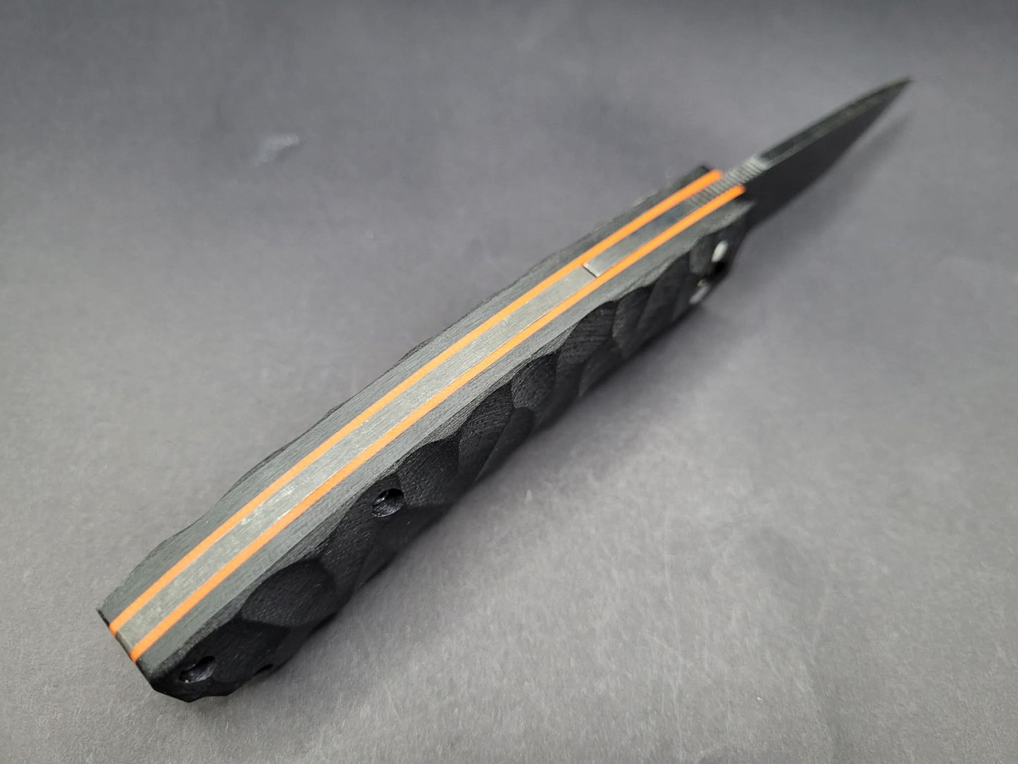 UK Legal friction folding knife Rock textured Black and Orange G10