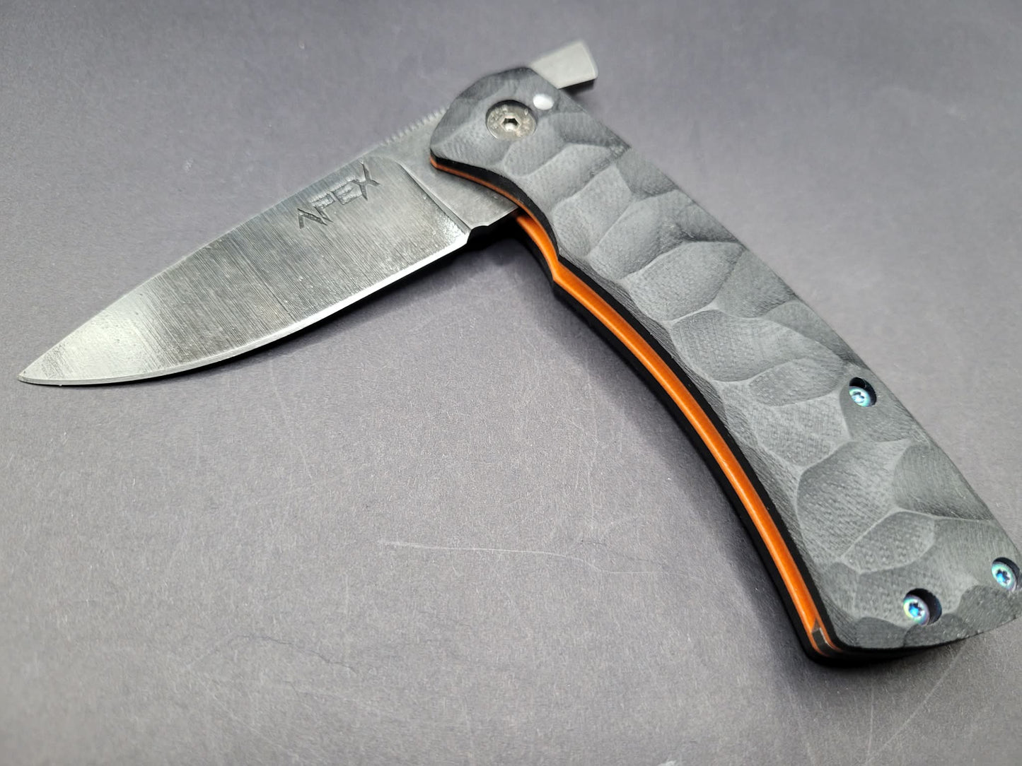 UK Legal friction folding knife Rock textured Black and Orange G10