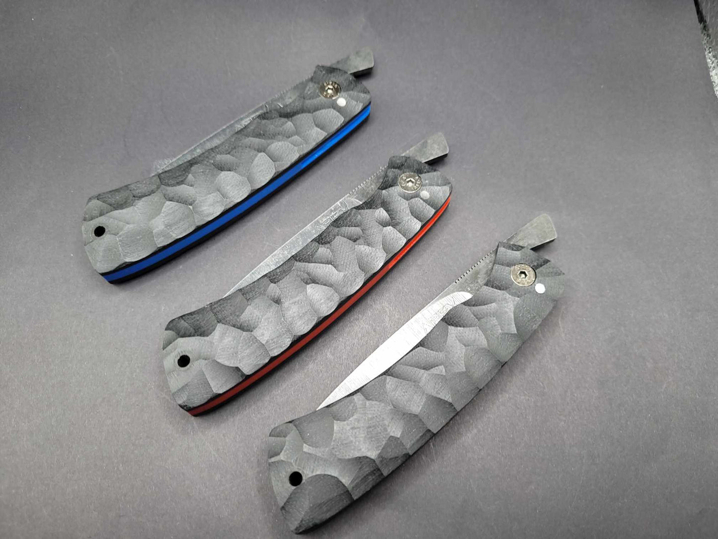 UK Legal friction folding knife Rock textured Black and Blue G10