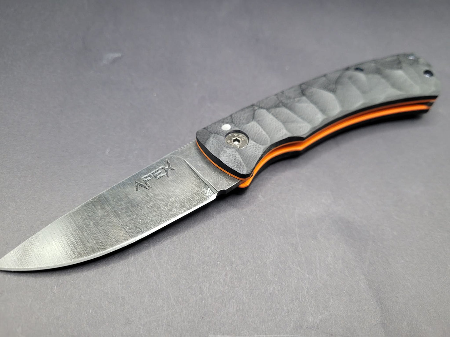UK Legal friction folding knife Rock textured Black and Orange G10