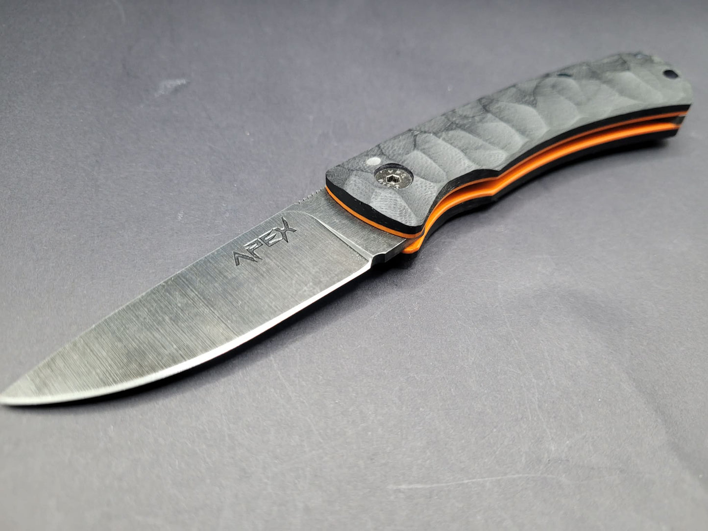 UK Legal friction folding knife Rock textured Black and Orange G10